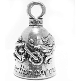 Guardian Bell Guardian Angel Motorcycle Bell Bike Accessory with Black Bell Hanger - Never Ride Faster than Your Angel can Fly, Silver, One Size