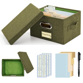 Greeting Card Organizer and Storage Box with 20 Pcs Adjustable Dividers, Storing Cards with 84 Pcs Labels Perfect for Storing Greeting Cards, Envelopes, Photos 1 Pack Olive Green