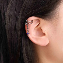 Inilbran Boho Crystal Star Ear Cuff Earrings Vintage Thorns Star Cuff On Earrings Black Star Dangle Earrings Sapphire Star Cuff Cartilage Earrings Punk No Piercing Clip Earrings Jewelry for Women