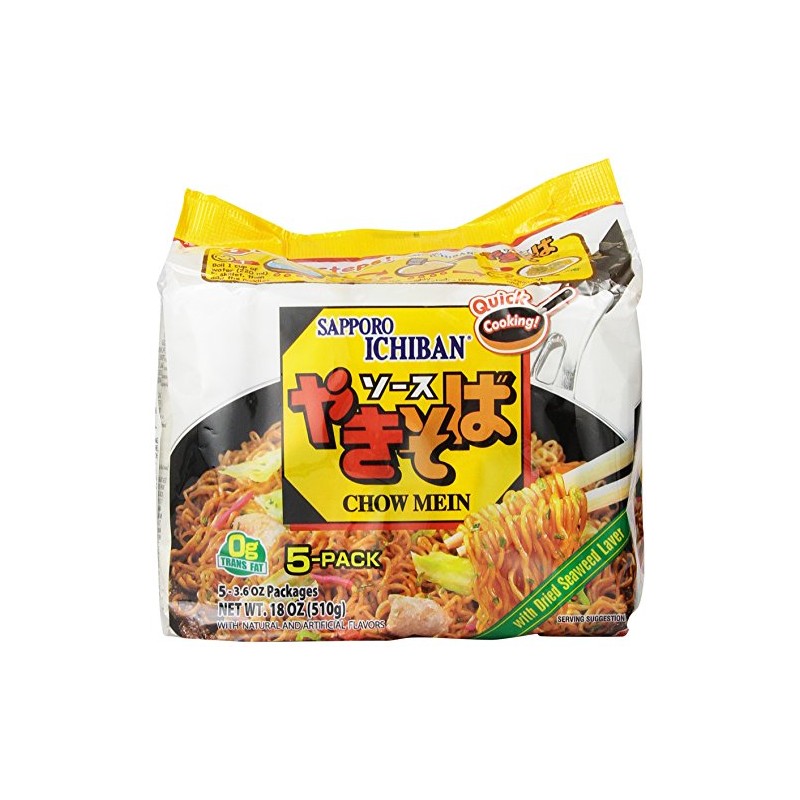 Sapporo Ichiban Chow Mein Yakisoba, 5 Count, 18 Ounce (Pack