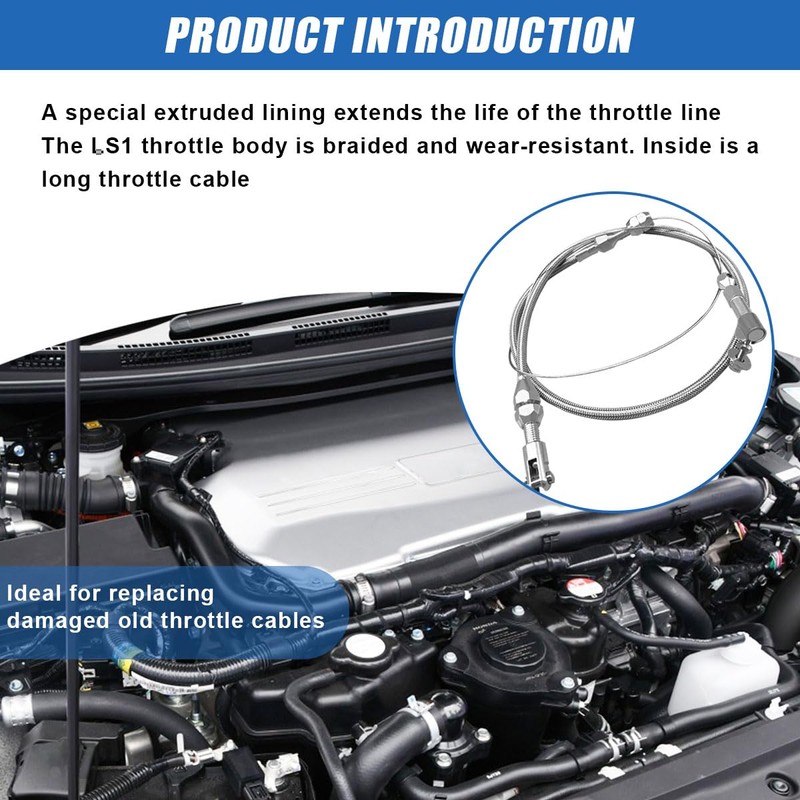 36" Braided Throttle Cable Kit, Universal Accelerator Adjustable Throttle Cables