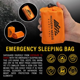MODERN NEEDS - Emergency Sleeping Bag – Thermal Blankets for Survival | Emergency Blanket & Bivy Sack | Lightweight, Compact, Wind & Waterproof | Space-Tech Insulation | 7 ft x 3 ft | USA Made