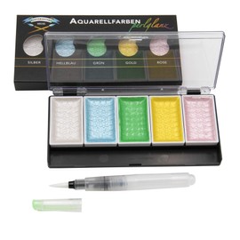 Paintersisters® Pearlescent Metallic Watercolour Paints Set of 5 Including Water Tank Brush, Watercolour Painting, Watercolour Paints for Artists, Glossy