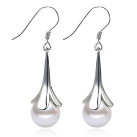 Sterling Silver Moonstone Opal Drop Earrings Flower Leaf Tassel Pearl Earring Jewelry for Women (White)