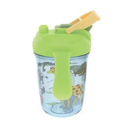Nuby Multi-Function 2-in-1 Toddler Cup with 360° Weighted Straw and Hard Spout - 8 oz - Easy Grip Handles and Flip-It Top - 4+ Months - Safari Animals