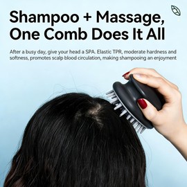 Scalp Massager Shampoo Brush, Scalp Scrubber with Soft Silicone Bristles, Scalp Exfoliator for Dandruff Removal, Scalp Massager for Hair Growth, Wet Dry Hair Brush for Scalp Care (Black)