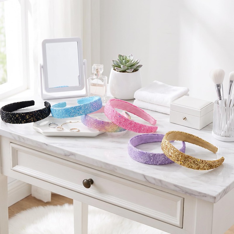 MOTIBACK 6Pcs Glitter Rainbow Headbands Non-Slip Sparkly Hair Accessories.