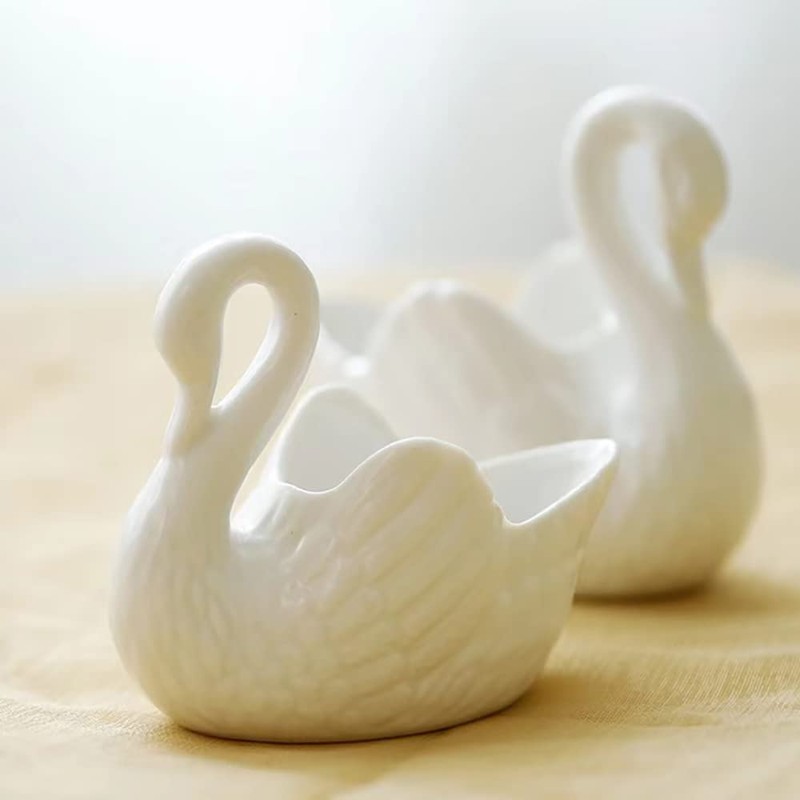 Xesagsnv White Swan Succulent Planter, Porcelain, Candle Holder (2 Pack)