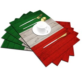 Italian Flag Placemats Set of 4, Italian Flag On Wood Board Placemats Heat Resistant for Dining Table Non-Slip 18x12 Inches