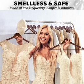 Edergoo Wooden Hangers, 30 Pack Wood Hangers with 360-Degree Rotatable Hook and Pants Bar, Smooth Finish Coat Hanger Wooden for Closet, Walnut