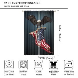 Cortina de bandera estadounidense, águila calva con diseño de águila americana, diseño del Día de la Independencia y el Día de la Independencia, cortinas opacas con bolsillo para ventana para sala de estar, recámara, decoración de 42 x 63