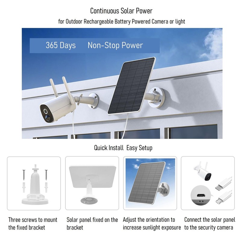 Solar Panel for Security Camera,6W Solar Panel Micro USB&USB-C,Camera Solar