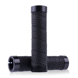 Bicycle Handlebar Grips, Dual-Layer Silicone EVA Construction, Double Lock-on System, Mountain Bike and Road Cycling (Black-Black, Double Lock-On System)