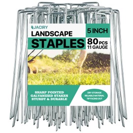 Jaciry 5 Inches Landscape Staples,Galvanized Garden Stakes Yard Stakes Garden Staples Prefect for Weed Barrier Fabric,11 Gauge Landscape pins for Tent,Balloons, Irrigation Tube. (80Package, 5 inch)