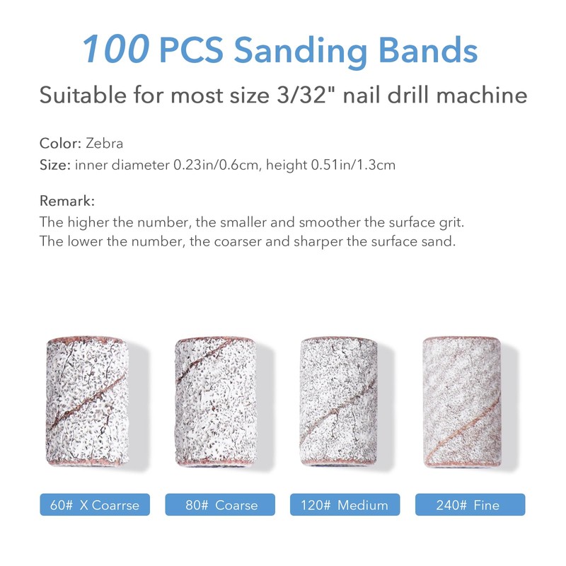 GazePlus 100 Pcs Sanding Bands for Nail Drill 80 Grit