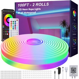 Ledagic 100ft LED Neon Rope Lights with App and Remote Control, IP65 Waterproof Neon Strip Lights for Outdoor Indoor, DIY Design Flexible Led Rope Lights for Bedroom, Living, Gaming, Party Decor
