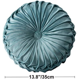 Ewolee Velvet Throw Pillow, Handcraft 13.8 Inches Round Pumpkin Cushion with Insert, Decorative Floor Pillow for Sofa Couch Bed Car Home Bedroom Living Room (Blue)