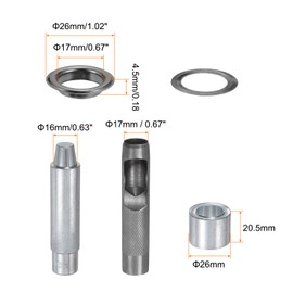 sourcing map 20pcs Grommet Tool Kit 17mm Copper Grommet Eyelet Set with Hole Hollow Punch, Grommet Setter Tools for Clothing Leather Fabric Belt, Black