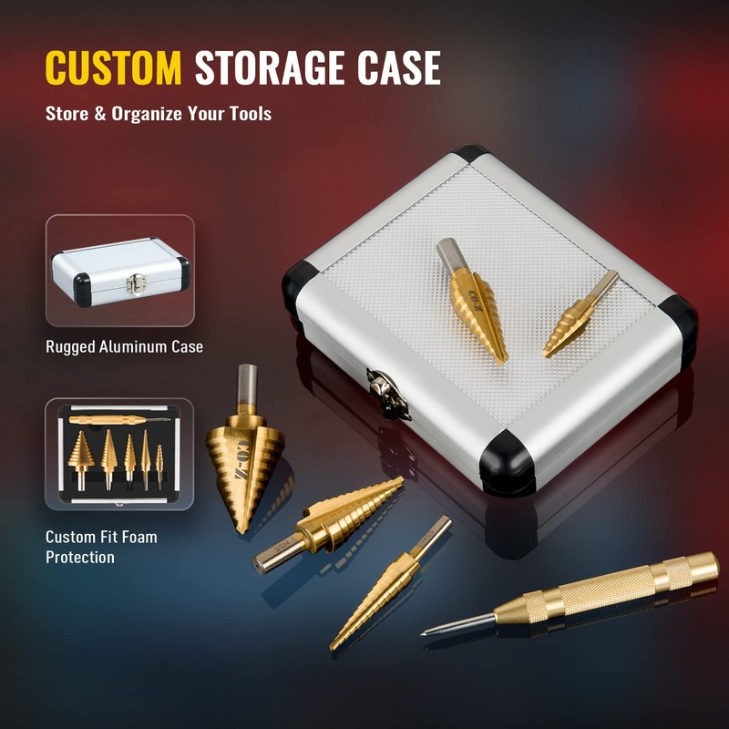 ZELCAN HSS 5PCS Titanium Step Drill Bit Set with Automatic