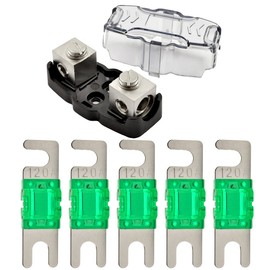 The Wires Zone 4-8 Gauge Nickel Plated Mini ANL Fuse Holder with 5 Pack Nickel Plated 120A MANL Fuses, 120 AMP
