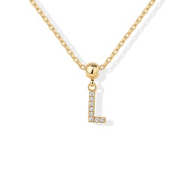 PAVOI 14K Yellow Gold Plated Sliding Adjustable Cubic Zirconia Initial Charm Necklace for Women | Alphabet Charms - L