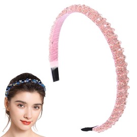Traziewell Pink Headband for Girls Extra Sparkly Ladies Crystal Hairband Rhinestone Encrusted Narrow Evening Headbands for Women, 2315