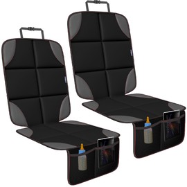 SEATHAVEN Car Seat Protector for Child Seats – Waterproof & Non-Slip 600D Fabric Seat Protector for Baby/Pets, XL with Storage Pockets (Pack 2)