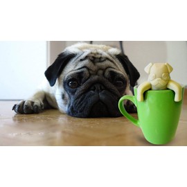 ArtiWare SET of 2 black & tan Dog Pug Shape Tea Infusers Loose Leaf Strainer Herbal & Fruit Tea Filter Diffuser Food Grade Silicone Add fun to tea time