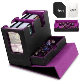 TiMOVO MTG Deck Box, MTG Commander Card Deck Box with Commander Display & Dice Tray Fits 400+ Unsleeved Cards, Leather Magnetic Card Storage Case with 6 Dividers for TCG CCG Magic Cards, Black+Purple