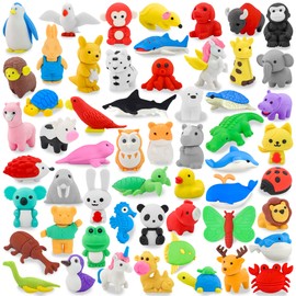LanMa Animal Erasers for Kids 56 Pack Desk Pets Erasers for Kids Classroom Prizes,Easter Egg Fillers,Back to School Supplies,Party Favors Gifts