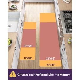 DEXI Kitchen Mats for Floor 2 Piece Set, 17x29+17x59, Cushioned Standing Mat Anti Fatigue, Waterproof Comfort Floral Padded for Laundry Room Office, Pink