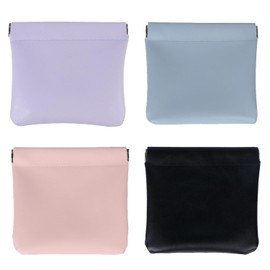 Pack of 4 Mini Makeup Bag, Makeup Storage Bag, No Zip, Self-Closing, Small Cosmetic Bag, Portable, Squeeze Top Makeup Bag, PU Leather Cosmetic Bag, for Women, Purple, blue, black, pink, 1