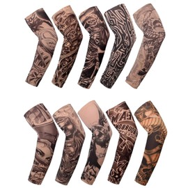BPTRKOM Set of 10 Tattoo Sleeves - Fake Sun Cream Arm Warmers Tattoo Sleeves Tattoo Arm Stocking for Carnival Fancy Dress Party (10 Styles)