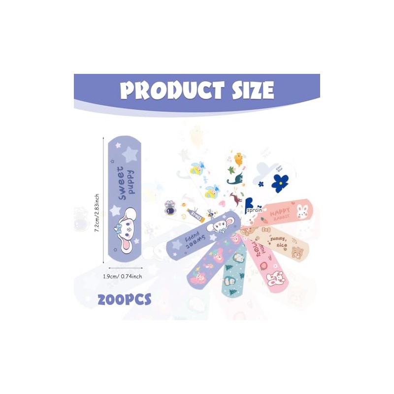 200 Sheets Children's Plaster Set with Cute Cartoon Motifs -