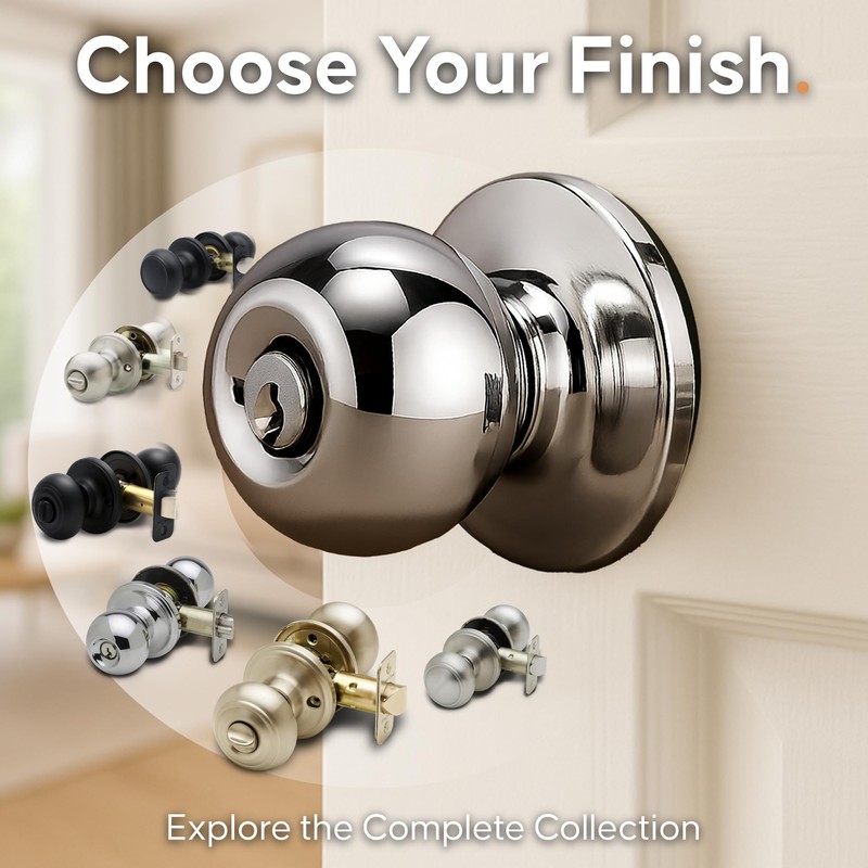 Copper Creek BK2040PS Ball Door Knob, Keyed Entry Function, 1