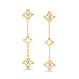 LeCalla 925 Sterling Silver 14K Gold-Plated Push-Back Zirconia Three Clover Flower Stud Drop Dangle Earrings for Women