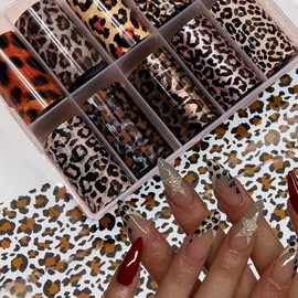 Leopard Print Nail Art Foils Transfer Stickers Animal Print Adhesive Decals Snake Cheetah Print Nail Foils Holographic Stickers Fall Nail Art Supplies for Women Autumn Nail Decorations 10 Rolls