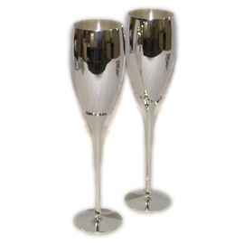 Pair of Silver Plated Champagne Flutes - Knight Brand