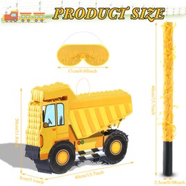 Aoriher Construction Dump Truck Piñata with Blindfold and Bat Party Decor Tractor Excavator Piñata for Boy Kids Truck Birthday Supplies