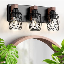DIKAIDA Farmhouse Bathroom Vanity Light Fixtures, 3-Light Rustic Vanity Lights, Vintage Black Bathroom Lighting Fixtures Over Mirror with Metal Lampshade, Hallway