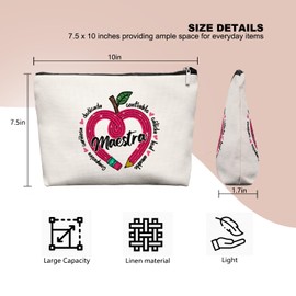 EKGJW Retro Spanish Teacher Gifts Makeup Bag, Maestra Teacher Gifts For Women,Regalo Para Maestra,Maestra Appreciation Gifts