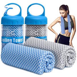 BOGI 2 Pack Cooling Towel, Cooling Towels for Neck and Face Ice Towel for Instant Cooling, Soft Breathable Chilly Towel, Stay Cool for Yoga, Sport, Gym, Camping & More Activities (40"x12", Blue+Grey)