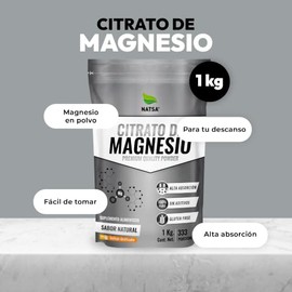 NATSA Citrato de Magnesio 3000mg Premium Polvo 1 kg 333 Porciones