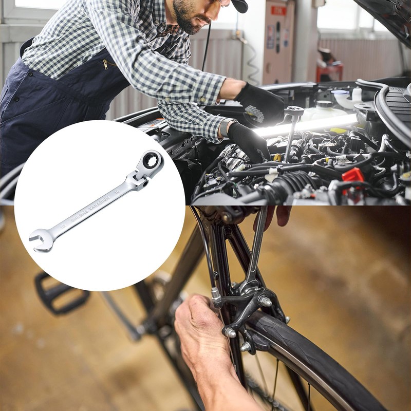 sourcing map Flex-Head Ratcheting Wrench 10mm 180° Rotating Head Metric