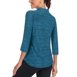 Cucuchy Style Women's Golf Shirts 3/4 Sleeve,Quarter Zip Pullover Ladies Workout Shirts Moisture Wicking Performance Cool Quick Dry Sweat-Wicking Sport Running Tops Blue M