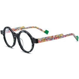 HEPIDEM Multicolor Acetate Glasses Frame Women,Oversize Round Optical Eyeglasses 9345 (9351 Black, Clear)