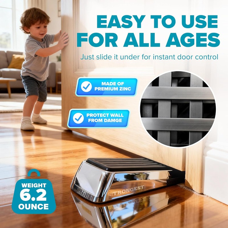 Strongest Home Heavy Duty Door Stopper Wedge 2-Pack Chrome –