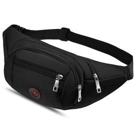 Bum Bag Waist Pack Big Waterproof Waist Bag Large Capacity Fanny Packs for Women Men Belt Bag 3 Pockets for Walking Holidays Hiking Cycling Running Outdoor Sport Mountain Black
