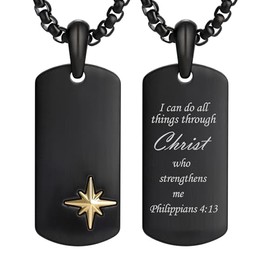 Dog Tag Necklace Bible Verse Black Pendant for Men Stainless Steel Christian Religious Gift for Men (B-Philippians 4:13)