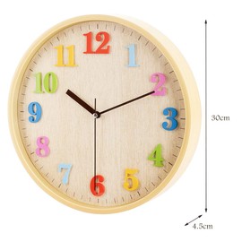 Topkey 12 Inch Silent Round Wall Clock for Children Non-Ticking Colourful Arabic Numerals Easy to Read Clock for Living Room, Bedroom, School and Nursery - Colour Numbers